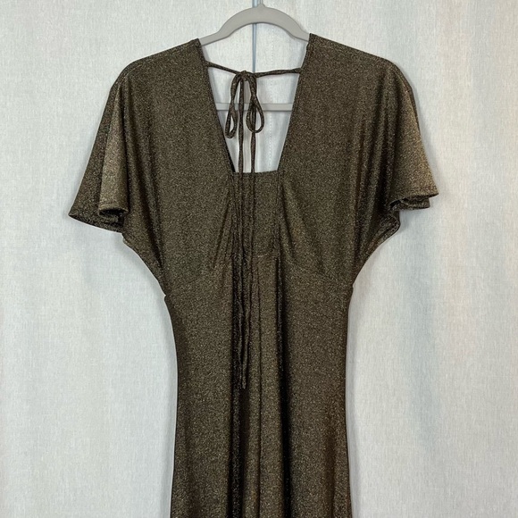 CHELSEA28 Metallic Midi Dress Black Gold Thanksgiving Christmas Holiday Party S - Picture 9 of 13